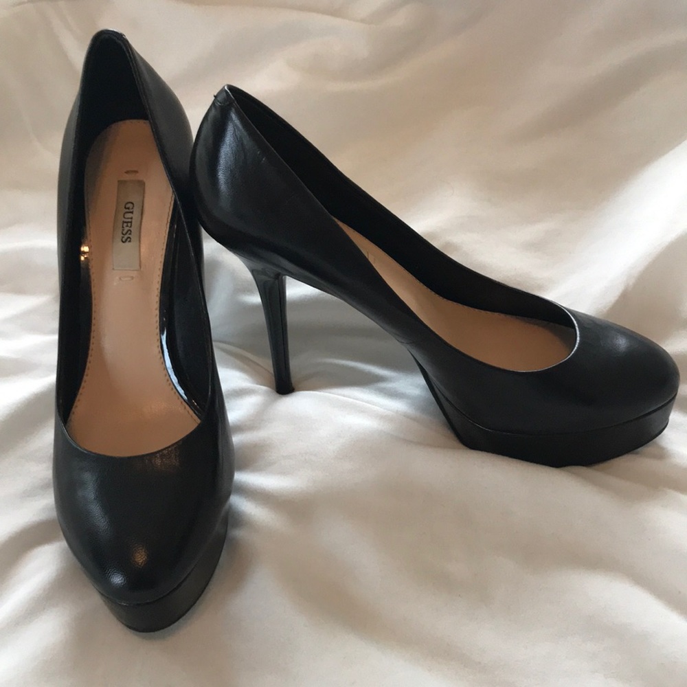 Black Leather Guess platform heels